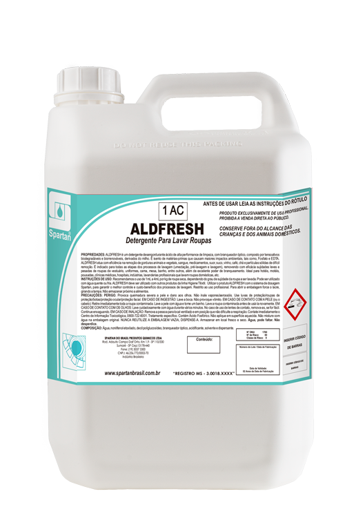 ALDFRESH - Detergente ácido para lavar roupas c/ branqueador óptico (1 a 4 ml por Kilo de Roupa)