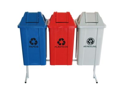 Conjunto para Coleta Seletiva 3 Lixeiras (Quadrada) - JSN